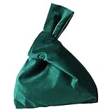 Anopo Small Velvet Wristlet Purse for Women Elegant Clutch Evening Bag Wrist Bag Sleeve-Knot-Pouch Dark Green