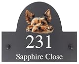 Personalised Yorkshire Terrier Dog Motif Natural Stone Slate House Name or House Number Plaque Sign - 25x20cm - Premium Smooth Stone Slate