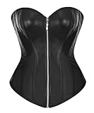 Bslingerie® Womens Faux Leather Corset Top (Black, M)