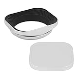Haoge 55mm Square Metal Screw-in Lens Hood with Cap for Leica APO Summicron-M 90mm f/2 ASPH E55, Summicron-R 50mm f2 E55, Summilux-R 50mm f/1.4 E55, Elmarit-R 28mm f2.8 35 mm f/2.8 E55 Lens Silver