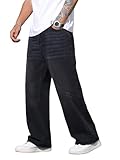 Zewool Mens Baggy Hip Hop Jeans Wide Leg Skater Jeans Casual Loose Fit Denim Pants Streetwear Straight Leg Relaxed Fit Y2k Classic Vintage Extreme Motion Skateboard Jogging Joggers,A10 Black,XL