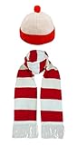 labreeze Adults unisex Red & White Striped Scarf Hat with Pom Pom World Book Day Fancy Dress Kit