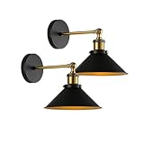 Industrial Wall Light, Vintage Black Wall Sconce Adjustable Antique Wall Lighting E27 for Restaurants Galleries Aisle Kitchen Bedroom 2 Pack
