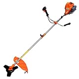 eSkde 4 Stroke Petrol Strimmer with Blades - Heavy Duty Petrol Grass Trimmer and Brush Cutter with Bull Horn Handles | Brushcutter Strimmer with Metal Blade and Nylon Head 410mm Cutting Width