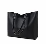 MEEGIRL Ladies Tote Bags Simple PU Leather Handbags Work School Shopping Bags for Women with Zip and Inner Pocket (Black)