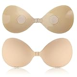 CURLADY Women's Invisible Strapless Bras, Reusable Stick On Bra Skin-Friendly Sticky Push Up Bra Adhesive Bra for Party, Bar, Wedding, Beach, and Everyday Wearing Backless Bras for Women