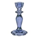 Talking Tables Navy Glass Candlestick Holder, Taper Candle Stand For Indoor or Outdoor, Elegant Christmas Table Decorations or Home Décor, Dinner Party, Birthday, Wedding, Made By Talking Tables