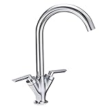 Funime® Kitchen Sink Mixer Taps Monobloc Swivel Spout Chrome Brass Dual Lever with Hoses Traditional Kitchen Mixer Taps 1 Hole