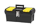 STANLEY Toolbox with Metal Latch, 2 Lid Organisers for Small Parts, Portable Tote Tray for Tools, 16 inch, 1-92-065