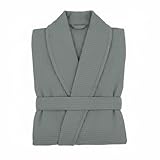 Velosso 100% Cotton Waffle Textured Hotel Bathrobes Mens Womens Unisex Soft Hotel Dressing Gown, Kimono, Bathrobe, Loungewear (OneSize, Grey)