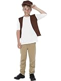 Smiffys Victorian Urchin Boy’s Costume Kit, Brown Waistcoat and Cap, Historical School Day Fancy Dress for Kids, One Size Fits Ages 5–11, Victorian Era Dress Up Accessories Halloween