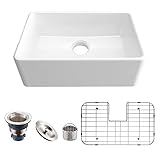 MEJE #285K - 60.5x40.8cm Farmhouse Ceramic Kitchen Sink, Small Apron-Front Sink with Strainer & Bottom Grids