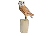 Brave Wings Hand Carved Wooden Owl ~ Barn Owl 32cm High ~ OOAK Ornament Sculpture Figurine Statue Unique Table Decoration Home Decor Gift for Christmas and Birthdays ~ 4192