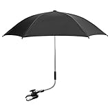 Pushchair Parasol Compatible with Silver Cross, Universal Pram Parasol with 50+ UV Protection, Baby and Infant Sun Umbrella for Buggy, with Adjustable Fixing Clamp, Clip on. (Black)