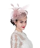 Sinamay Flower Feather Headband Fascinator Wedding Headwear Ladies Race Royal Ascot Pillbox Wedding Cocktail Tea Party Derby Hat for Women (A4-Light Pink)