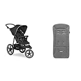 Bundle of Hauck Runner 2, Black - Jogging & Running Pushchair, XL Air Wheels, All Terrain Buggy, with Raincover + Hauck Padded Pushchair Liner, Charcoal