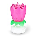 Musical Birthday Candles, Lotus Flower Birthday Cake Candles, Spinning Flower Happy Birthday Cake Candle with Auto-Opening Petals, Pink Birthday Candles for Party