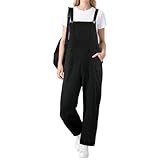 BSBUY Women's Dungarees Large Size Jumpsuits Long Bib Trousers Loose Casual Sleeveless Overall Plus Size Strappy Overalls Leisure One Piece Suit Black Bib Overalls with Pockets(XL)
