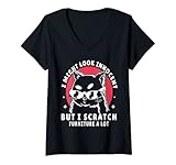Womens i might look innocent but i scratch furniture a lot cute Cat V-Neck T-Shirt