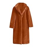 TURWXGSO Teddy Bear Coats for Women UK Faux Fur Overcoats, Winter Coats for Women Plus Size Color Block Thicker Thermal Soft Plush Jacket Pea Coats, Long Sleeve Lapel Coffee Ladies Coats