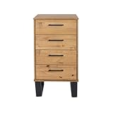 Home Source Industrial Style Tallboy Chest of Drawers, Pine Home Bedroom Organiser, 4 Drawer Narrow, Natural