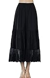 BEAUTELICATE Pettipants Pantaloons Women Culottes Slip 100% Cotton Half Slip Underskirt Petticoat Loose Cropped Pyjama Bottoms with Lace Embroidery Black S