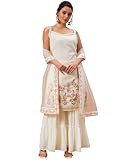 TRENDMALLS Women's Georgette Embroidery Sequence Work Kurta Sharara Set with Dupatta (G320-White-XXL)