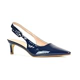 ESSEX GLAM Women's Slingback Court Shoes Ladies Stiletto Low Heel Evening Party Navy Patent Closed Toe Pumps Size 6
