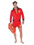 Smiffys Baywatch Lifeguard Costume in Red for Adults, Includes Top and Shorts with Iconic Baywatch Badge, Officially Licensed, Ideal Groups & Couples Costume, & Beach Themed Parties
