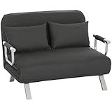 HOMCOM 2 Seater Sofa Bed, Click Clack Convertible Bed Settee, Modern Faux Suede Upholstered Sofa with 2 Pillows for Living Room, Guest Room, Charcoal Grey
