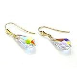 9ct Gold Aurora Borealis Crystal Pear Drop Earrings/Drops/Earring
