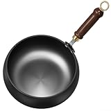 Yhenlovtt Traditional Hand Forged Iron Big Belly Pot Uncoated Metal Cooking Pan With Deep Base For Kitchen Home Stove Cooking 26.5cm(A)
