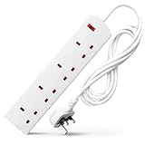 DESIRETECH White Electric Extension Lead - 4 Gang, 2 Metre Cable with UK Plug & 3 Pin Socket - Wall Mountable & Multi Socket Mains Strip for Home, Bedroom, Kitchen, & Office (1 Pack)