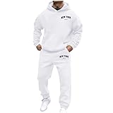 Generisch Jogging Suit Men's Tracksuit 3D Logo Jogging Suit Set Men's California Sports Suit Warm Hoodie Jogging Bottoms 2-Piece Y2K Hip Hop Fitness Suit Loose Fit Running Suit, White, XXL