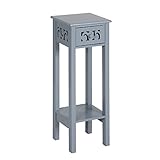 Unibos Provence Fretwork French Inspired Slim Bedside Table Wooden Nightstand Slim Tall Telephone Table Narrow Hallway Side Table with Drawer Shelf for Hallway Living Room in MDF (Grey)