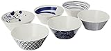 Royal Doulton Bowls, Stoneware, Designed to Mix & Match, 1815 Pacific 16cm/6.3in, Blue Mixed Patterns, Set of 6