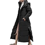 Maxi Puffer Jacket Women,Longline Padded Coat Long Hoodie Winter Warm Quilted Padded Jacket Hooded Long Parka Coats Down Coat With Removable Hood for Ladies Sale Clearance UK