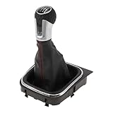 HOPESPANNER 6 Speed Manual Gear Shifter Knob with Cover for VW Golf 5 MK5 GTI GTD R32 2004-2009 Plastic Faux Leather Gearbox Stick Shifter Lever Knob Black Red