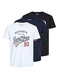 JACK & JONES Mens Ethan 3 Pack T-Shirt Black/White/Navy S