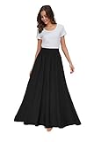 Sinono Womens Chiffon Retro Maxi Skirt Vintage Ankle-Length Skirts, Black, Small