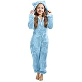 Onesie for Kids Boys Girls Pyjamas Fleece Hooded Soft Fluffy Warm Jumpsuit Romper Loungewear Cozy Warm Comfortable All in One Sleepsuit (Sky Blue-b, 12-13 Years)