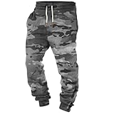 RLEHJN Camouflage Fleece Lined Cargo Joggers Men, Mens Tracksuit Bottoms with Pockets Autumn Winter Camo Jogging Bottoms Drawstring Sweatpants Casual Training Sports Running Trousers Track Pants