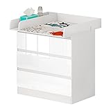 WOLTU Baby Changing Unit with 3 Drawers, Changing Table, Chest of Drawers Dresser for Bedroom Nursery, MDF+Particleboard, White
