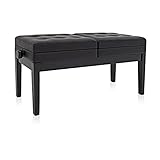 gear4music Double Duet Piano Stool with Storage Gloss Black Finish
