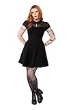 Hell Bunny Viola Dress - Gothic Black Skater Dress with Spider Web Lace Detail, Black, M