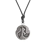Amaxer 24 Runes Talisman Viking Jewelry Asatru Necklace Pagan Wiccan Pendant Norse Runes Vintage Nordic Amulet Adjustable Rope Chain Necklace for Men Women (Raidho)