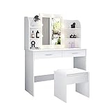 UNDRANDED Dressing Table with Mirror and Stool, Vanity Table Makeup Desk with LED Bulb Lights, Adjustable Brightness, Makeup Table Set with Cushioned Stool Makeup Desk Vanity Table for Girls Bedroom