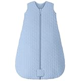 Unnivoll Baby Sleeping Bag 2.5 Tog 0-6 Months 100% Cotton Winter Sleeping Bag Baby 2-Way Zipper Quilted Sleep Sack for Newbron Infant Warm Soft Blue