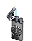 Cool Gun Lighter with Watch, Dual Flame - Jet & Pipe, Windproof Gas Lighter Butane Refillable, without Gas