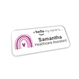 Customised Print Hello My Name is Pink Boho Rainbow Name Badge Style (2) 76 x 32 mm Student Doctor GP Healthcare Assistant Nurse Practitioner Clinical Medical